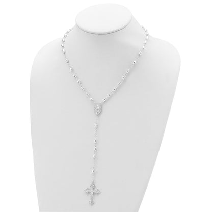 Sterling Silver Polished Bead Rosary 18 Inch Necklace
