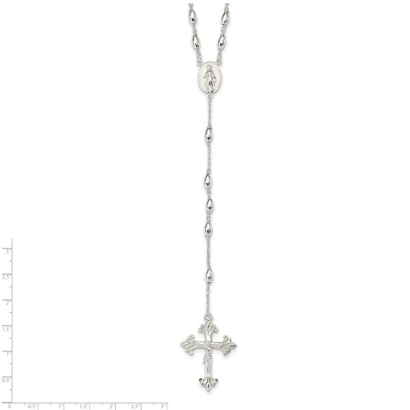 Sterling Silver Polished Bead Rosary 18 Inch Necklace