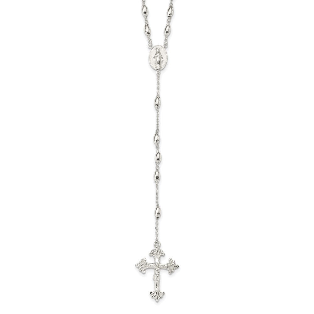 Sterling Silver Polished Bead Rosary 18 Inch Necklace