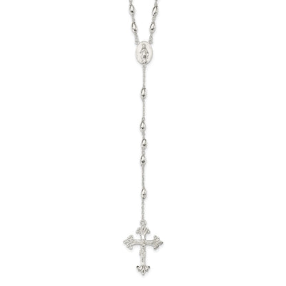 Sterling Silver Polished Bead Rosary 18 Inch Necklace