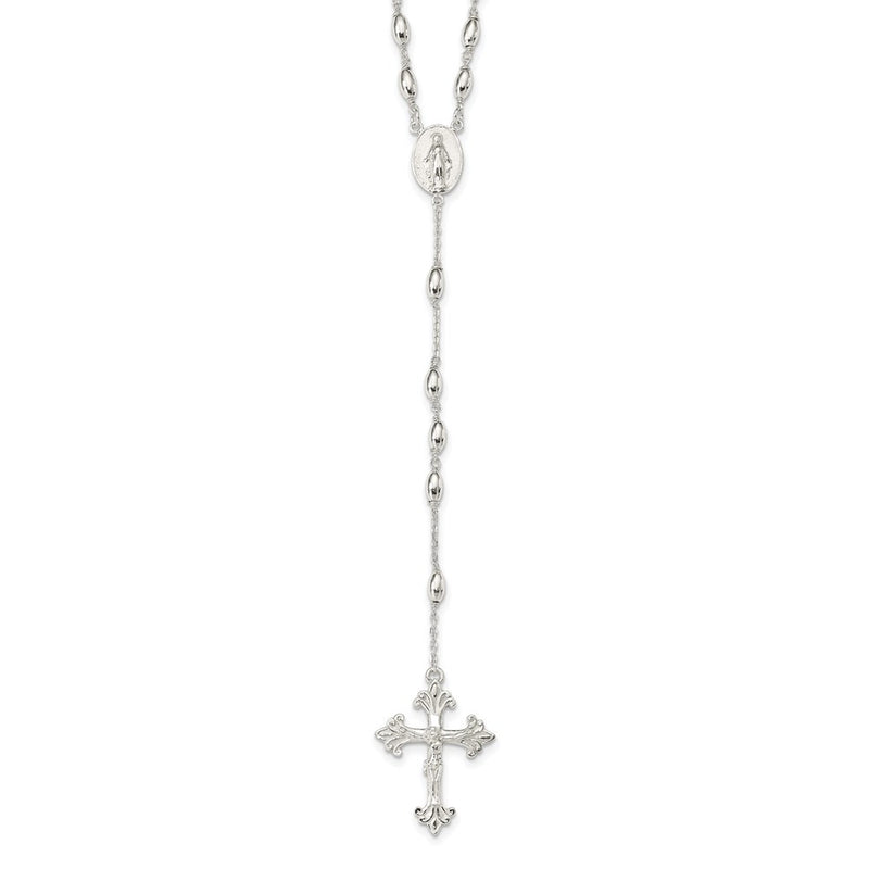 Sterling Silver Polished Bead Rosary 18 Inch Necklace