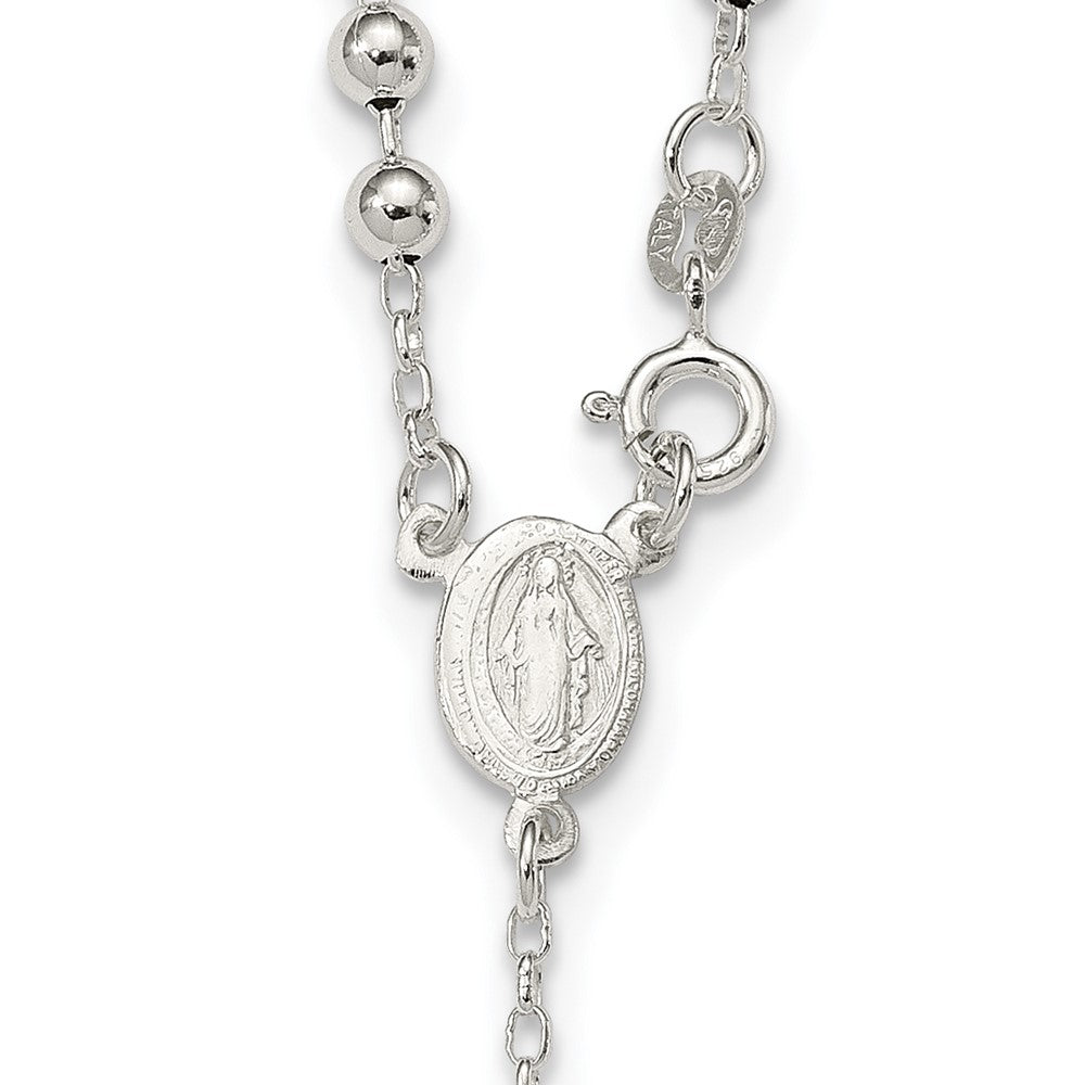 Sterling Silver Polished Bead 18 Inch Rosary Necklace