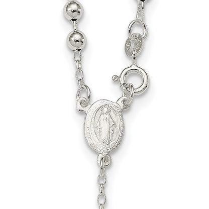 Sterling Silver Polished Bead 18 Inch Rosary Necklace