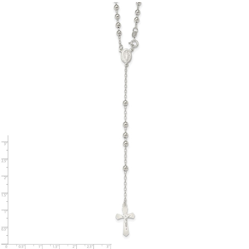 Sterling Silver Polished Bead 18 Inch Rosary Necklace