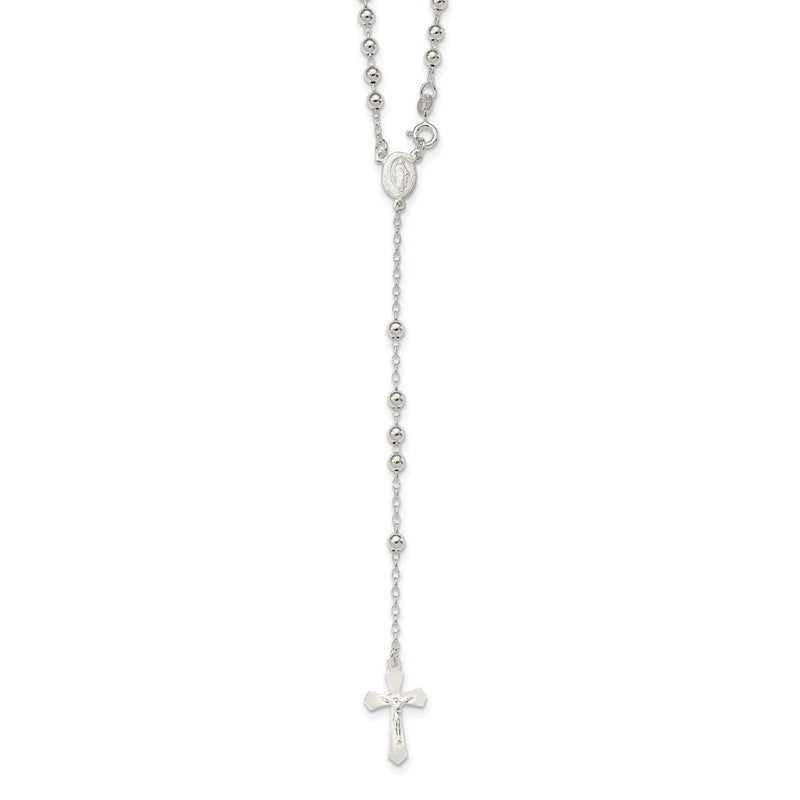 Sterling Silver Polished Bead 18 Inch Rosary Necklace