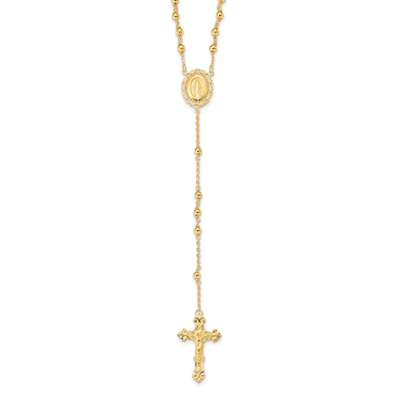 Sterling Silver Flash Gold-Plated Polished Rosary Necklace