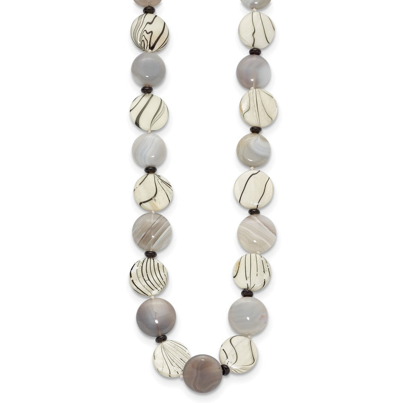 Sterling Silver Black And Grey Agate/Mop/Sardonyx Necklace