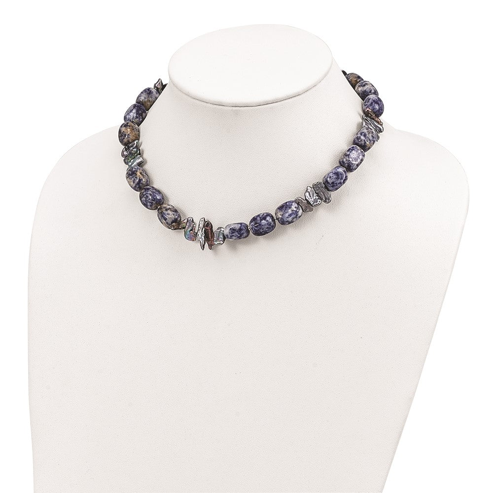 Sterling Silver Sodalite/Grey Fw Cultured Pearl Necklace