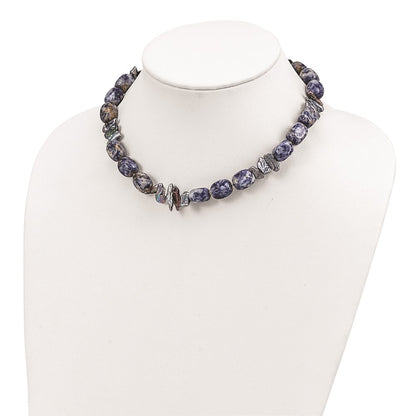 Sterling Silver Sodalite/Grey Fw Cultured Pearl Necklace