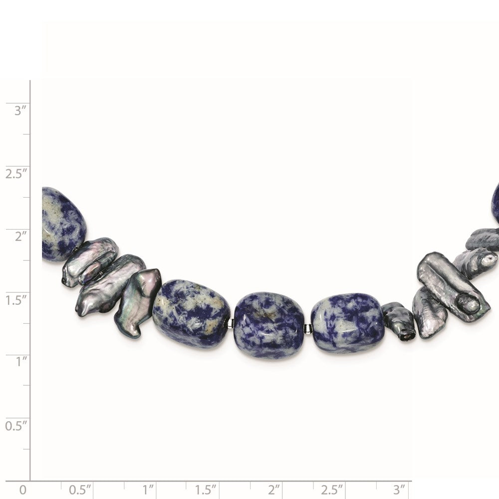 Sterling Silver Sodalite/Grey Fw Cultured Pearl Necklace