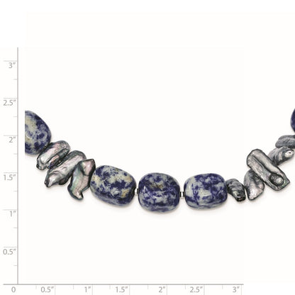 Sterling Silver Sodalite/Grey Fw Cultured Pearl Necklace