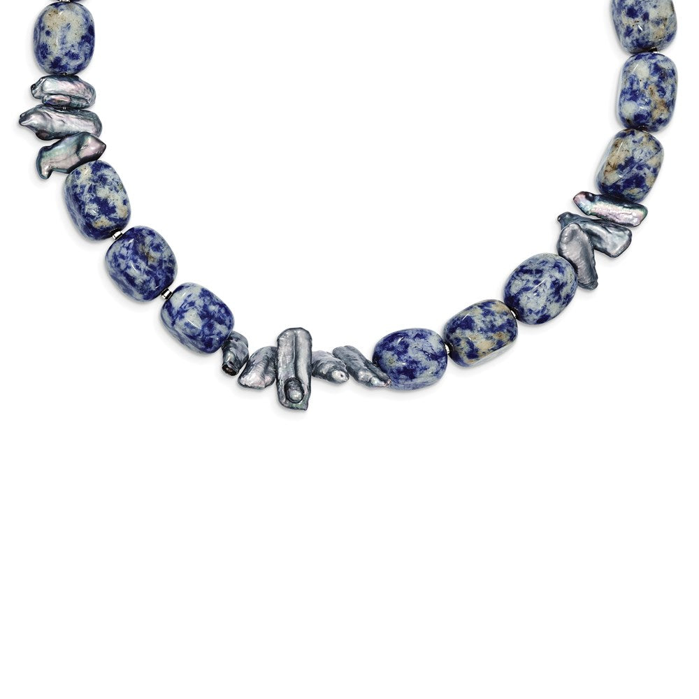 Sterling Silver Sodalite/Grey Fw Cultured Pearl Necklace