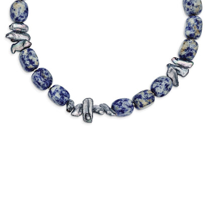 Sterling Silver Sodalite/Grey Fw Cultured Pearl Necklace