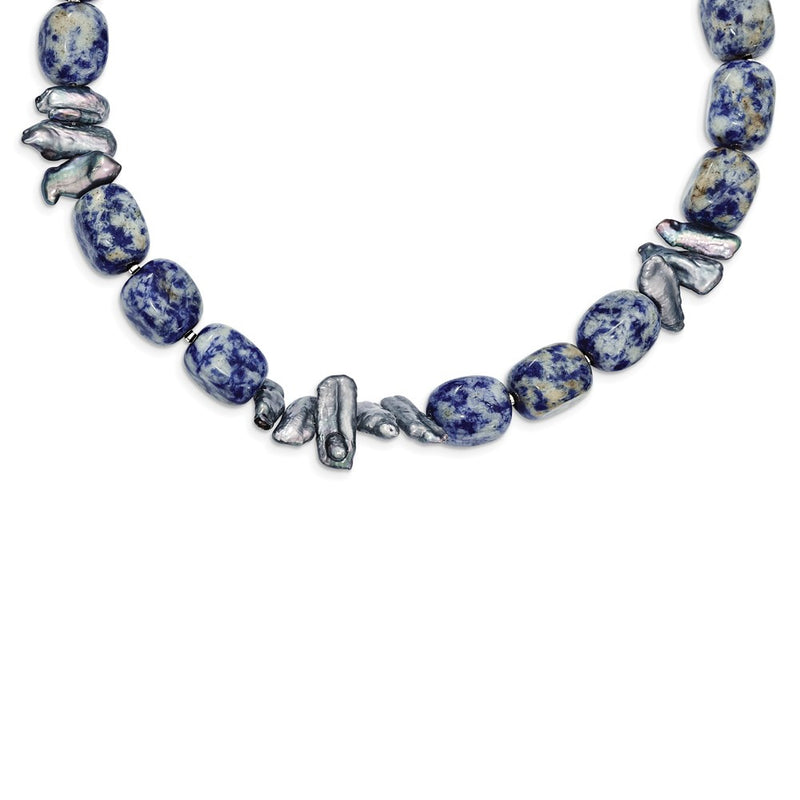Sterling Silver Sodalite/Grey Fw Cultured Pearl Necklace
