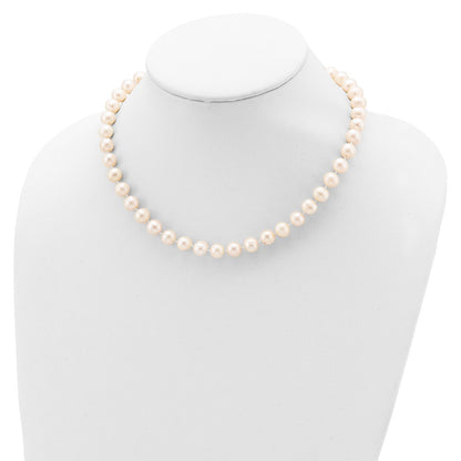 Sterling Silver Rhodium 8-9mm White Freshwater Cultured Pearl Necklace