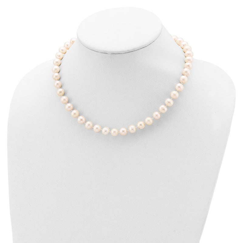 Sterling Silver Rhodium 8-9mm White Freshwater Cultured Pearl Necklace