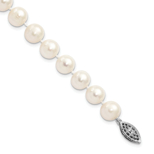 7.25 Inch Sterling Silver Rhodium 8-9mm White Freshwater Cultured Pearl Bracelet