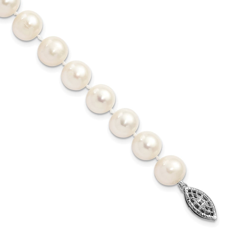 7.25 Inch Sterling Silver Rhodium 8-9mm White Freshwater Cultured Pearl Bracelet