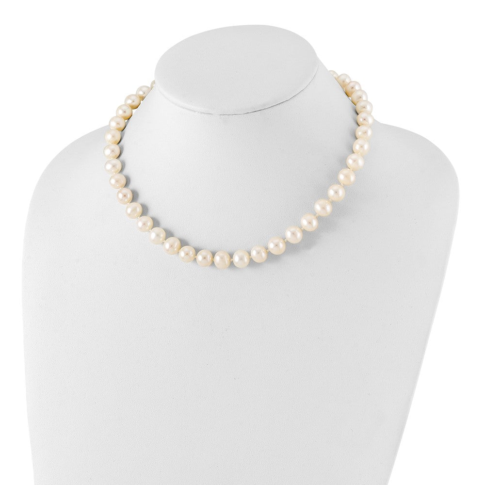Sterling Silver Rhodium 9-10mm White Fw Cultured Pearl Necklace