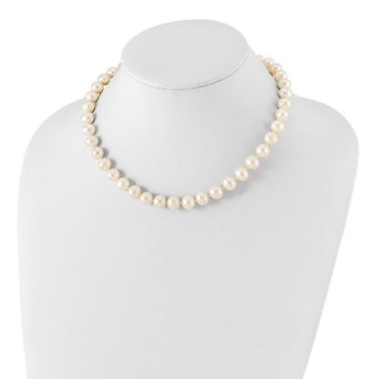 Sterling Silver Rhodium 9-10mm White Fw Cultured Pearl Necklace