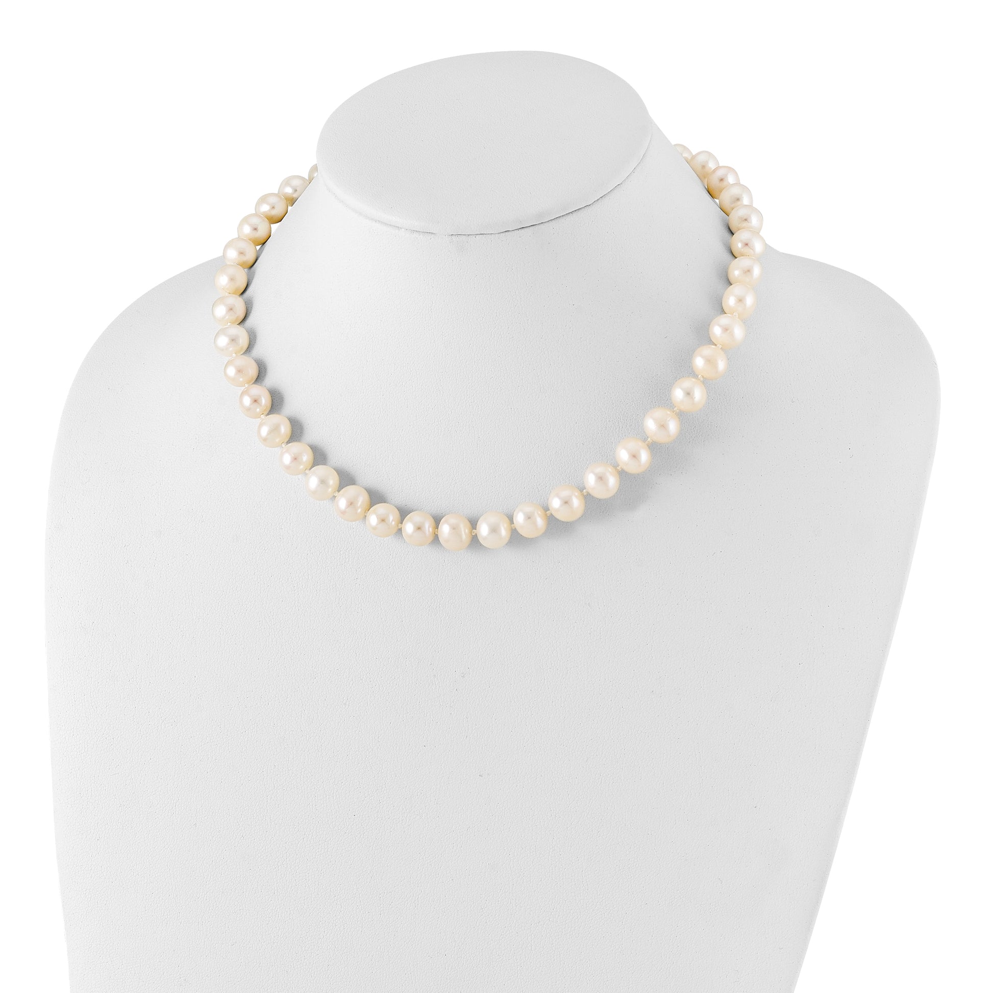 Sterling Silver Rhodium 9-10mm White Fw Cultured Pearl Necklace