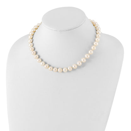 Sterling Silver Rhodium 9-10mm White Fw Cultured Pearl Necklace