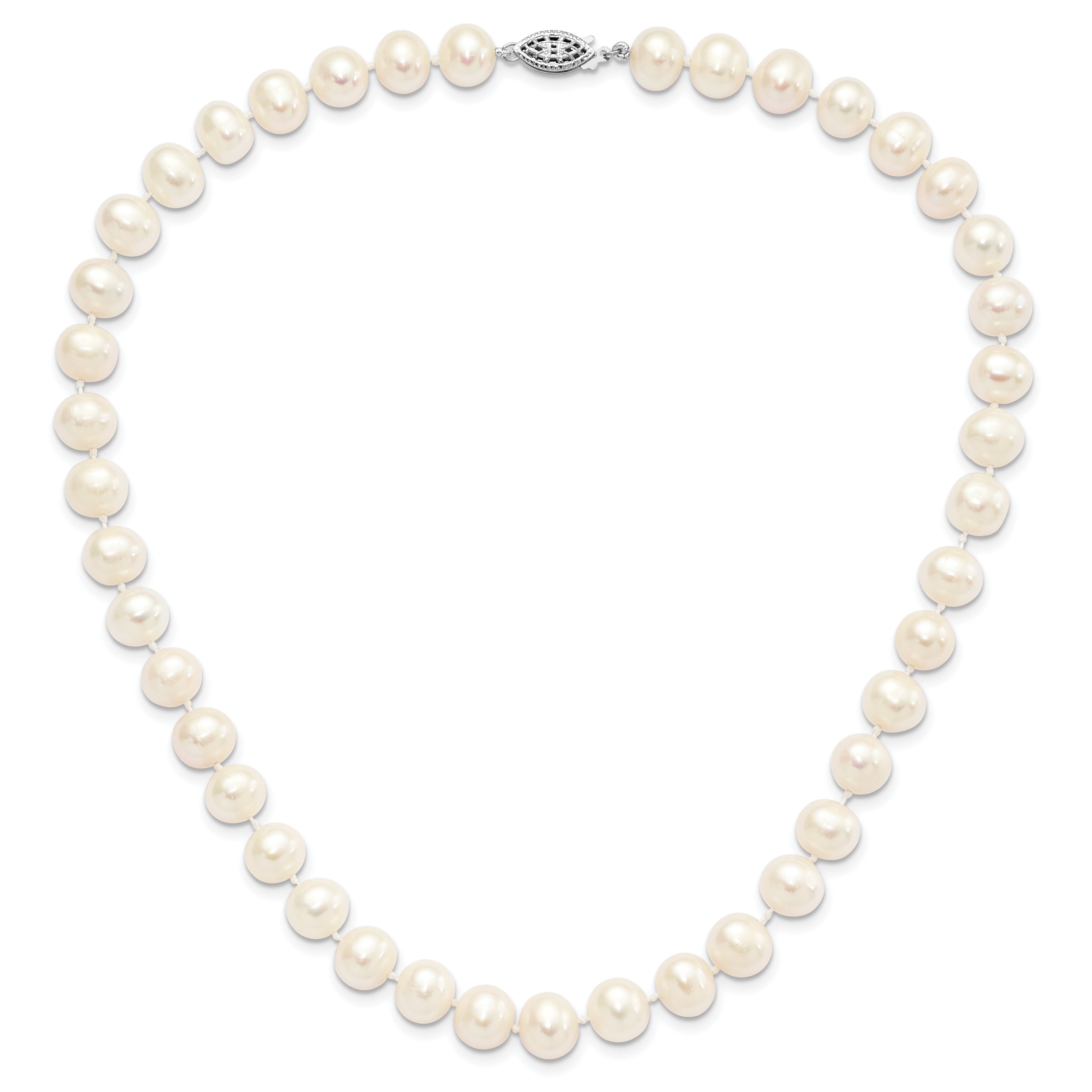 Sterling Silver Rhodium 9-10mm White Fw Cultured Pearl Necklace