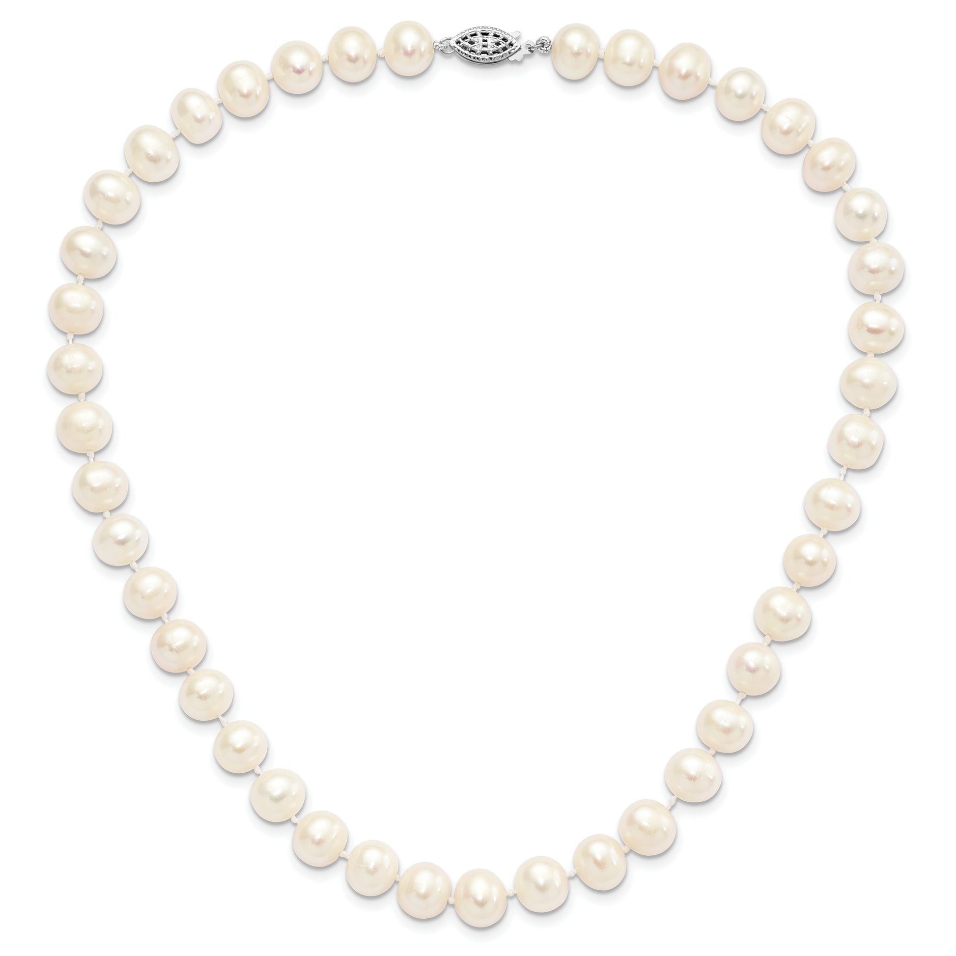 Sterling Silver Rhodium 9-10mm White Fw Cultured Pearl Necklace