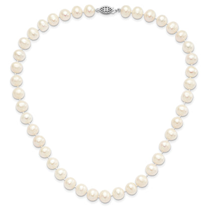 Sterling Silver Rhodium 9-10mm White Fw Cultured Pearl Necklace