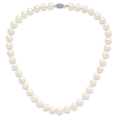 Sterling Silver Rhodium-Plated 9-10mm White Fwc Pearl Necklace
