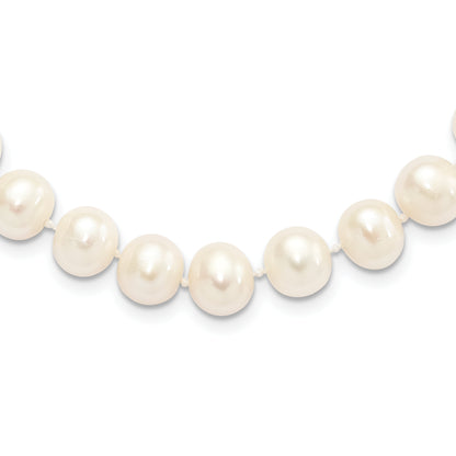 Sterling Silver Rhodium 9-10mm White Fw Cultured Pearl Necklace