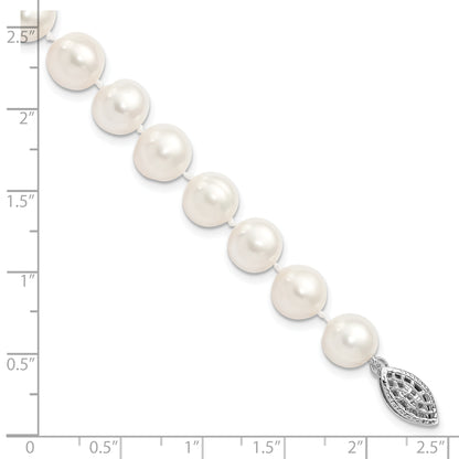 7.25 Inch Sterling Silver Rhodium 9-10mm White Fw Cultured Pearl Bracelet