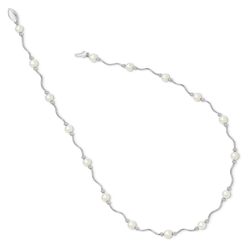 Sterling Silver Rh-Plated 6-7mm White Fw Cultured Pearl Necklace