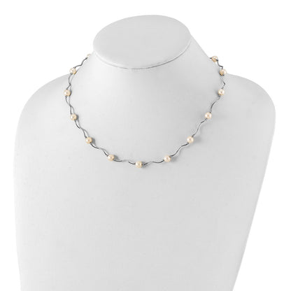 Sterling Silver Rh-Plated 6-7mm White Fw Cultured Pearl Necklace