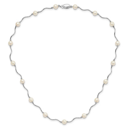 Sterling Silver Rh-Plated 6-7mm White Fw Cultured Pearl Necklace