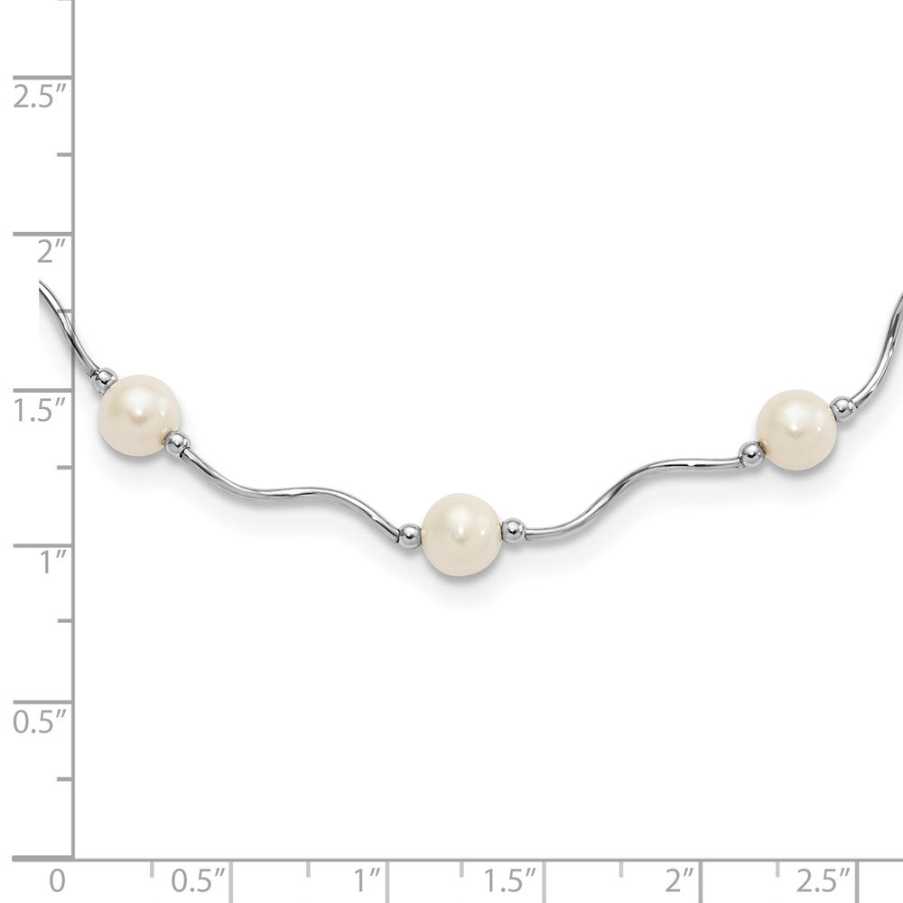 Sterling Silver Rh-Plated 6-7mm White Fw Cultured Pearl Necklace