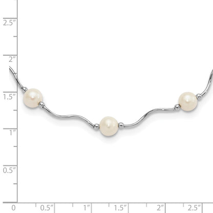 Sterling Silver Rh-Plated 6-7mm White Fw Cultured Pearl Necklace