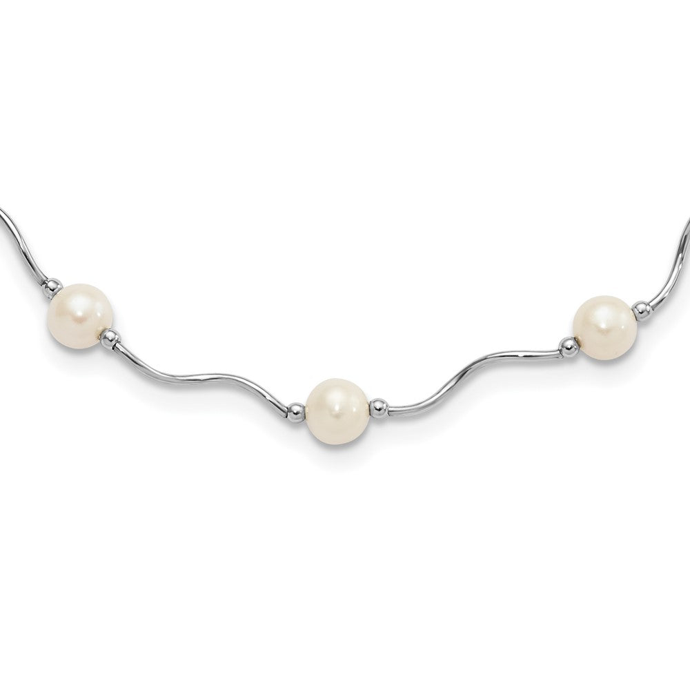 Sterling Silver Rh-Plated 6-7mm White Fw Cultured Pearl Necklace