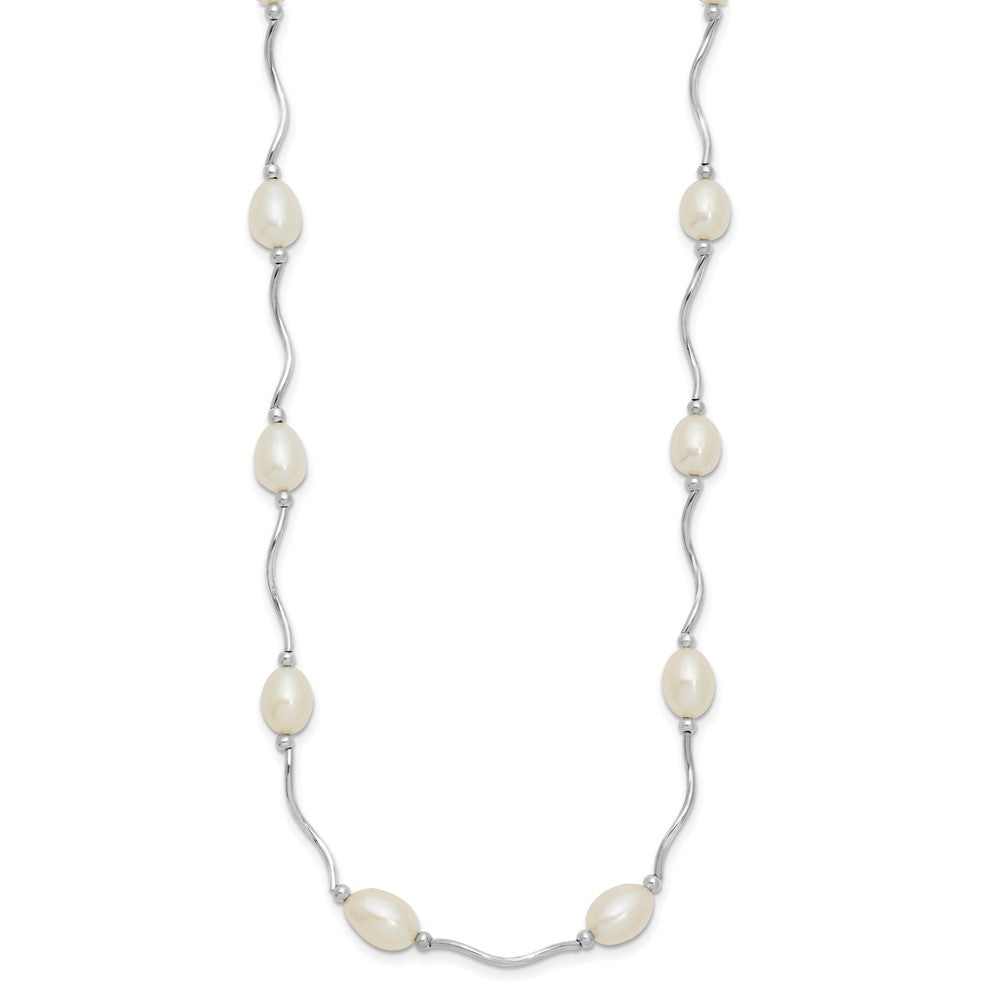 Sterling Silver Rh-Plated 6-7mm White Fw Cultured Pearl Necklace