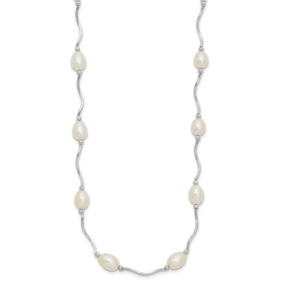 Sterling Silver Rh-Plated 6-7mm White Fw Cultured Pearl Necklace