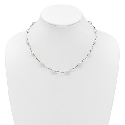 Sterling Silver Rh-Plated 6-7mm White Fw Cultured Pearl Necklace