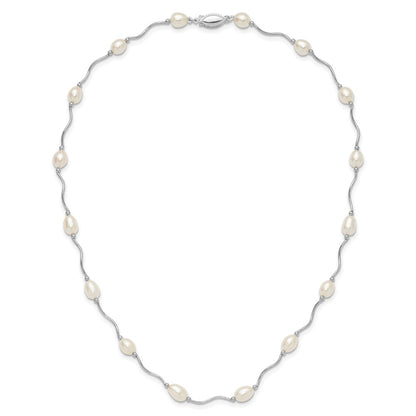 Sterling Silver Rh-Plated 6-7mm White Fw Cultured Pearl Necklace