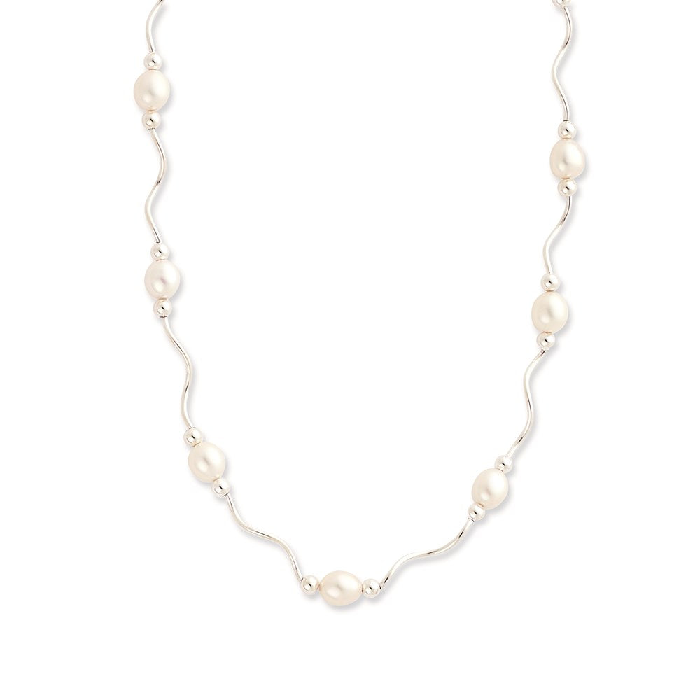 Sterling Silver Rh-Plated 6-7mm White Fw Cultured Pearl Necklace