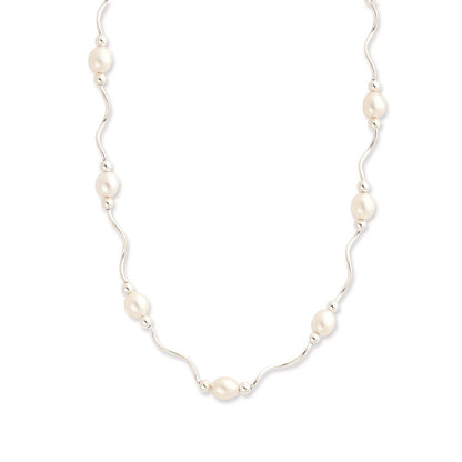 Sterling Silver Rh-Plated 6-7mm White Fw Cultured Pearl Necklace