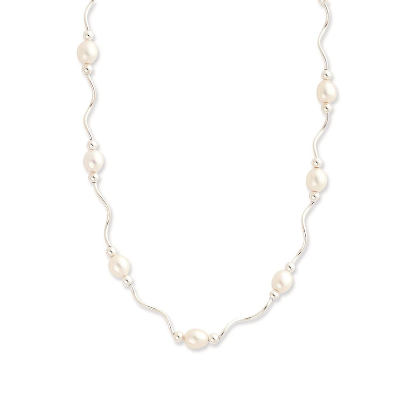 Sterling Silver Rh-Plated 6-7mm White Fw Cultured Pearl Necklace