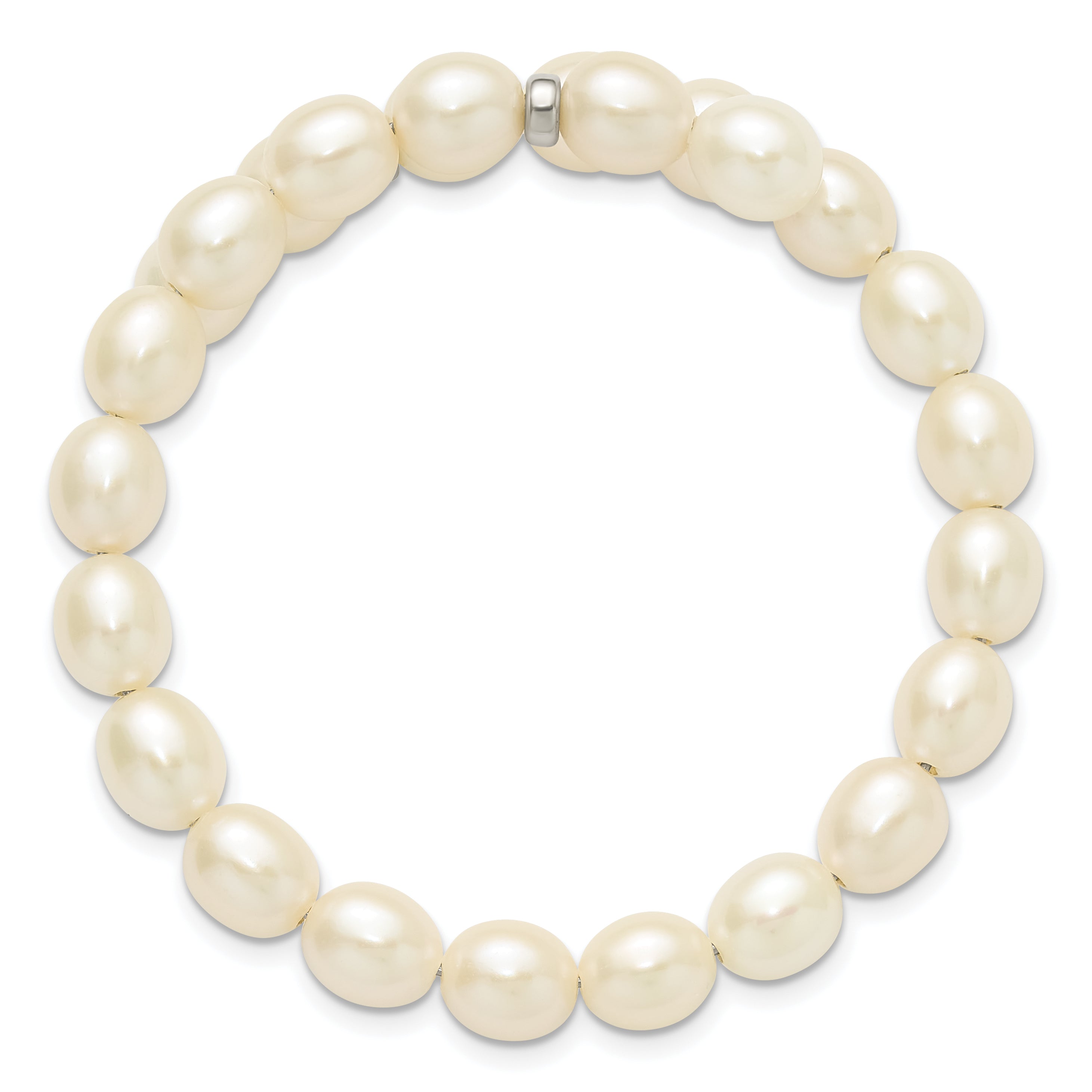 7.5 Inch Sterling Silver Rh 7-8mm White Rice Fw Cultured Pearl Flexible Bracelet