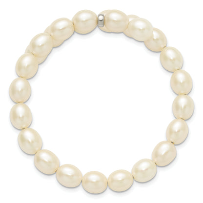 7.5 Inch Sterling Silver Rh 7-8mm White Rice Fw Cultured Pearl Flexible Bracelet