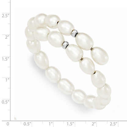 7.5 Inch Sterling Silver Rh 7-8mm White Rice Fw Cultured Pearl Flexible Bracelet