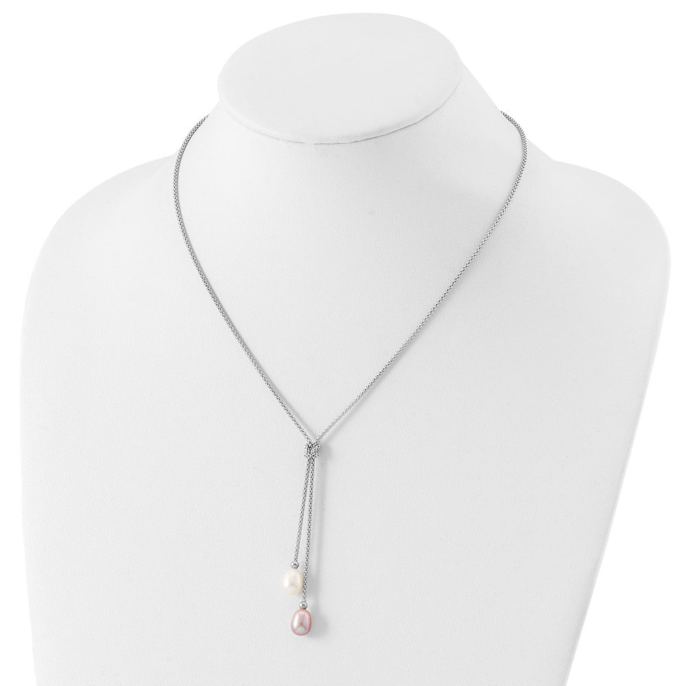 Sterling Silver Rhodium Fwc Pearl Knot 18 In. Necklace/Earring Set