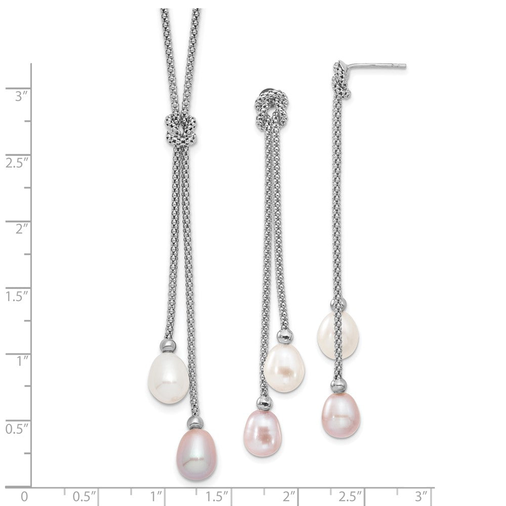 Sterling Silver Rhodium Fwc Pearl Knot 18 In. Necklace/Earring Set